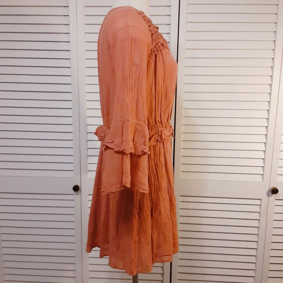 C&V Cottage Style Crepe Mini Dress with Ruffles & Bell Sleeves - Picture 11 of 15